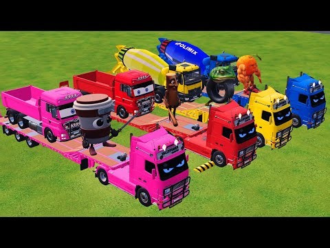Offroad to Garage - RENAULT MINI MIXER TRUK and SCANIA ANIMAL TRUK with FLATBED TRAILER TRUCK - FS22
