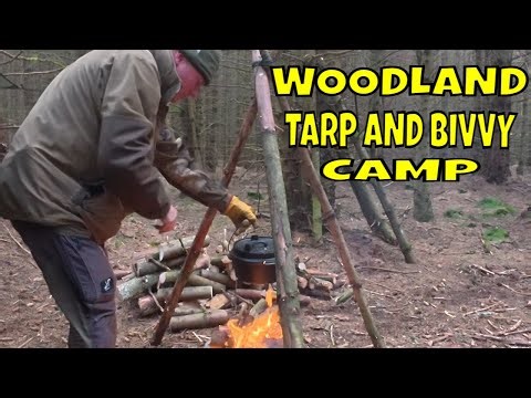 Woodland Tarp and Bivvy Camp Campfire Beef Stew in a Dutch Oven