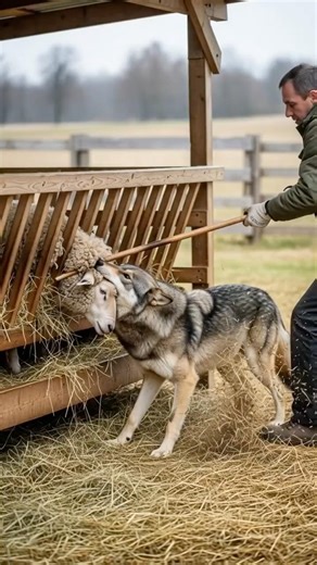 A Wolf Attacks a Feeding Sheep Until the Owner Steps In