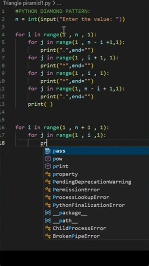 🐍Python Diamond Star Pattern♦️|| #python #pythonprogramming #coding #programming #pattern