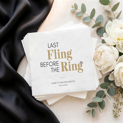 Gold Bachelorette Napkins Last Fling Before the Ring Personalized - Etsy