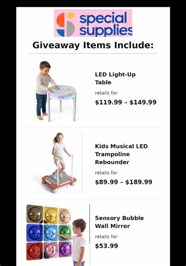 🚨 STOP SCROLLING!!! THREE FAMILIES ARE WINNING FREE SENSORY EQUIPMENT!!! 😭🌈 THE GIVEAWAY IS OFFICIALLY OPEN!!! 🎉💗 i partnered with @Special Supplies to give away THREE incredible sensory products!!! 🌈 LED sensory table 🎶 musical trampoline 🫧 bubble wall mirrors ✨ HOW TO ENTER ✨ 1️⃣ FOLLOW @emilyeverydaymom 2️⃣ FOLLOW Special Supplies 3️⃣ LIKE THIS VIDEO 4️⃣ COMMENT your child's current fav or hyperfixation using ONLY EMOJIS!!! 😂💗 THREE WINNING FAMILIES. THREE PRIZES. COMPLETELY FREE TO