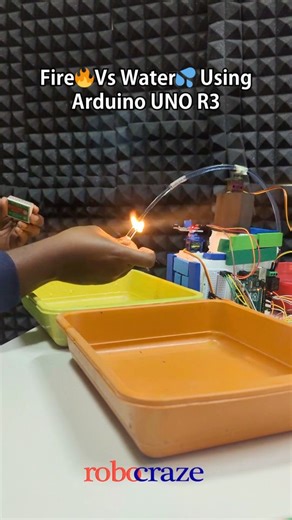 Robocraze - Robotics & Electronics Store on Instagram: "🔥🤖 Meet the Smart Firefighter! 💦 Fire on the left? Right? Straight ahead? 👀 No panic here! Our Arduino UNO–powered fire extinguisher spots the flame, turns towards danger, and puts it out automatically! 🚒✨ 🔧 Brain: Arduino UNO 🔥 Eyes: Flame Detector 🦾 Moves: Servo Motor 💦 Action: Water Pump + Relay Module Detect ➡️ Rotate ➡️ Spray ➡️ Fire = OFF ❌🔥 👇 Want the full Arduino code? 💬 Comment “FIRE” and we’ll drop it for you! . . . . 