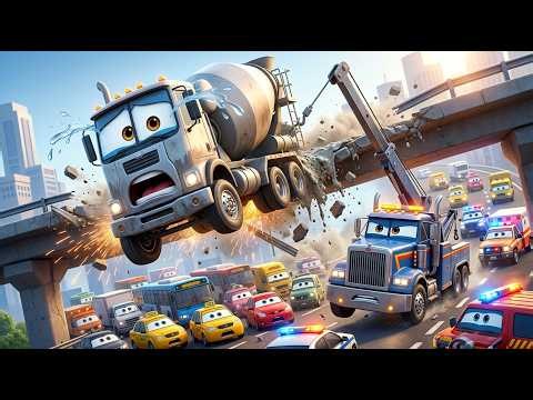 Cement Mixer Falls from a Crumbling Overpass! | Mega Tow Truck Rescue