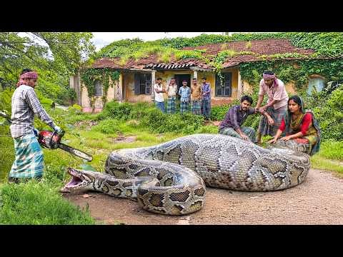 Anaconda Snake Attack Boys In Forest | Brave Hunter Uses Chainsaw To Confront GIANT Python
