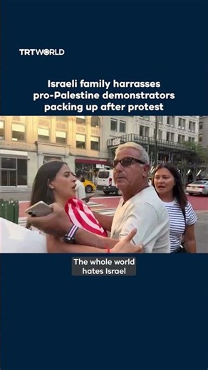 Israeli family harrasses pro-Palestine demonstrators packing up after protest