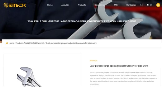 Dual-purpose large open adjustable wrench for pipe work