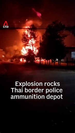 An ammunition depot at a Thai border police station in Northeastern Surin was rocked by explosions as it went up in a massive wall of fire on Tuesday (Feb 24). The site was unmanned and only one minor injury was reported. According to local media reports, vibrations from the explosion were so powerful that they were felt up to 3km away. Security officials believe hot weather may have caused the explosion in the warehouse, where firearms and ammunition were stored. The cause of the fire is under 