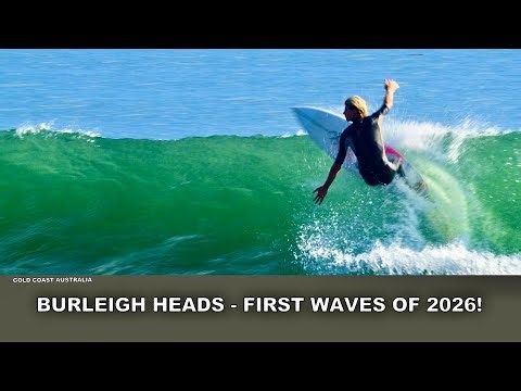 Surfing Burleigh Heads, Nice & Clean, First Waves Of The Year!. Thursday 1st January 2026