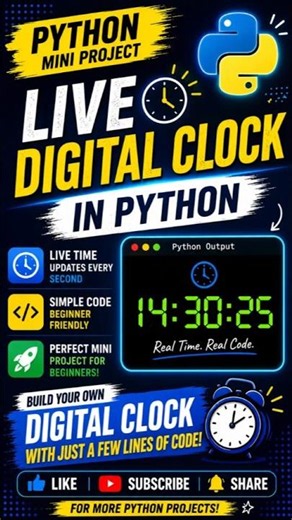Live Digital Clock in Python ⏰ | Beginner Python Project #shorts