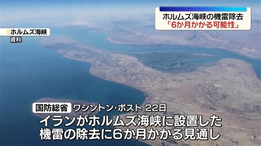 イランが海峡に設置の機雷除去「6か月かかる可能性」米国防総省が認識示す～米メディア