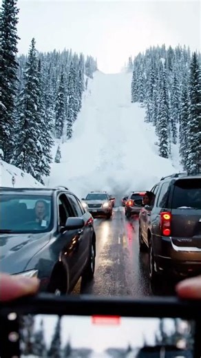 Avalanche Buries Cars on Mountain Highway!