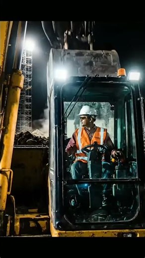 Night Shift Power: Excavator Digs Through Sparks & Fire! 🔥