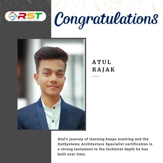 Architecture is where deep expertise truly shows. 🏗️ Congratulations to Atul Rajak on earning the OutSystems 𝐀𝐫𝐜𝐡𝐢𝐭𝐞𝐜𝐭𝐮𝐫𝐞 𝐒𝐩𝐞𝐜𝐢𝐚𝐥𝐢𝐬𝐭 𝐂𝐞𝐫𝐭𝐢𝐟𝐢𝐜𝐚𝐭𝐢𝐨𝐧! 🌟 This isn't… | RustyStick Technologies - OutSystems Experts