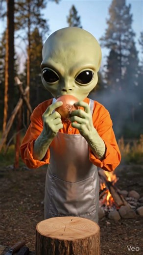 Alien Eats an Onion Like an Apple 🧅👽 | Alien Outdoor Cuisine #funnyshorts #alienlife #alien
