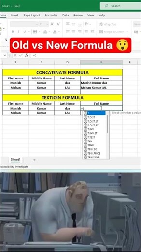 Excel Me Text Jodne Ka Best Formula 💡 | CONCATENATE vs TEXTJOIN #shorts #excel #excelformula