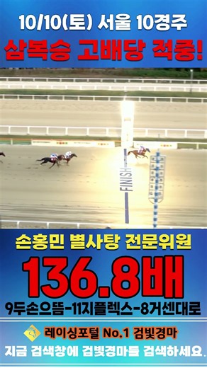 [서울 경마] 10월 10일 토요 10경주 손홍민 별사탕 전문위원 삼복승 고배당 적중 #경마 #automobile #한국마사회 #horse #하이라이트 #korean#비트코인#뉴스