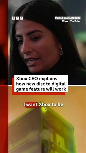 Xbox's new disc to digital feature explained by CEO Asha Sharma. #Xbox #Gamescom #BBCNews