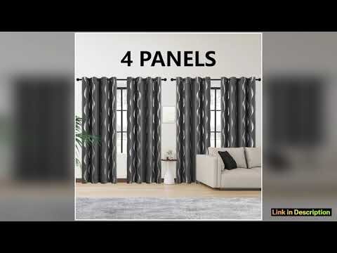 4PCS Blackout Curtains Grommet Thermal Insulated Room Darkening With Wave Foil Printed For Bedroom