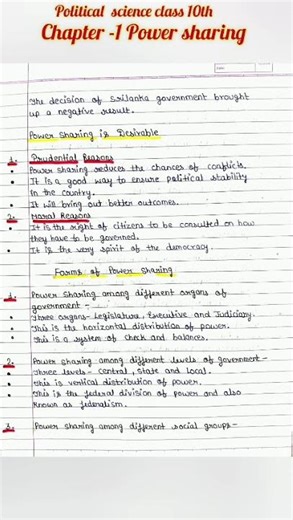 power sharing notes 📝 class 10th civics chapter 1 notes #powersharing#notes #study #sst #studysphere