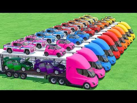BIG Transporting With Colors | TESLA Truck & MINI Smart & Pickup | Farming Simulator 22