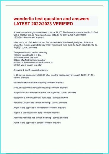 Wonderlic Sample Test 28 QuestionsAND CORRECT ANSWERS1940 video