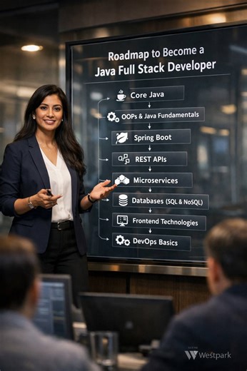 Westpark International on Instagram: "🤞Java Full Stack Developer Roadmap (Beginner → Advanced) If you’re serious about building a career in Java Full Stack Development, this roadmap shows the exact skills progression followed in real-world software development 💻 📌 This visual breaks down the complete Java Full Stack journey: ✔️ Core Java & OOPs fundamentals ✔️ Spring Boot & REST APIs ✔️ Microservices architecture ✔️ SQL & NoSQL Databases ✔️ Frontend technologies ✔️ DevOps basics & deployment 