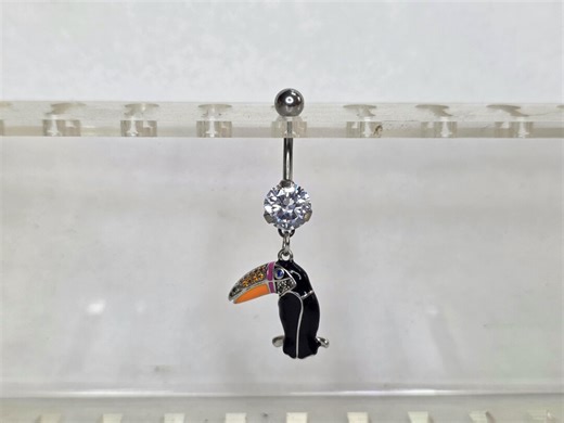 Rhinestone Toucan Titanium Belly Button Ring, Black Orange Tropical Bird Navel Jewelry - Etsy