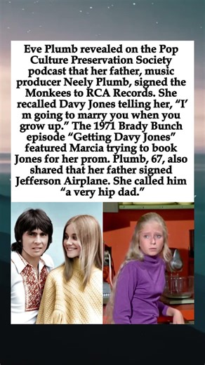 Eve Plumb Says Davy Jones Promised to Marry Her When She Grew Up #EvePlumb #TheBradyBunch #DavyJones