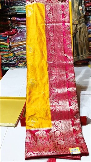 A very beautiful pure satin silk saree in yellow and pink colour combination 💛💗✨#trending #saree
