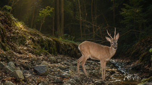 A trail camera recorded this deer standing alone in the forest