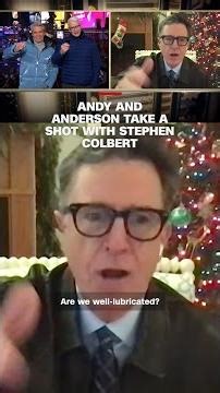 Andy and Anderson take a shot with Stephen Colbert