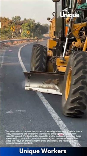 Road Maintenance Work: Heavy Motor Grader Smoothing Highway Surface