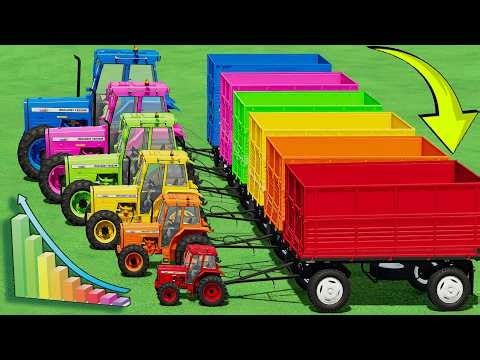 Mini to BIG EPIC Tractors and FRUIT TRAILER VS HARD MUDDY PARKOUR with TESLA TRUCKS - FS22