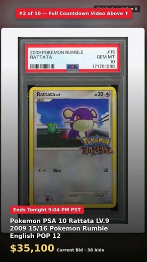 #2 - Ending Today - Link Below: Pokemon PSA 10 Rattata LV.9 2009 15/16 Pokemon Rumble English POP…