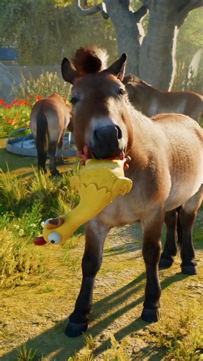 This Przewalski's horse with his squeaky rubber chicken is all you need to see today #PlanetZoo2