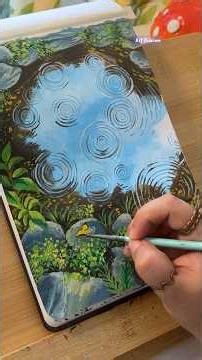 ✨Easy relaxing gouache painting - A little pond💖🌈 #relaxing #gouachepainting #painting #shorts