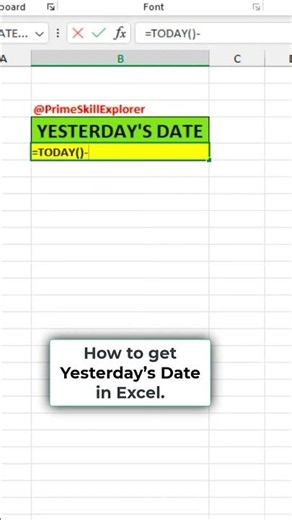 How to get yesterday’s date in Excel! #excel