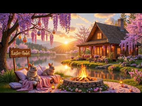 Magical Easter Garden Ambience 🐰🌸 Soft Piano, Crackling Fire & Peaceful Spring Sunset Relaxation