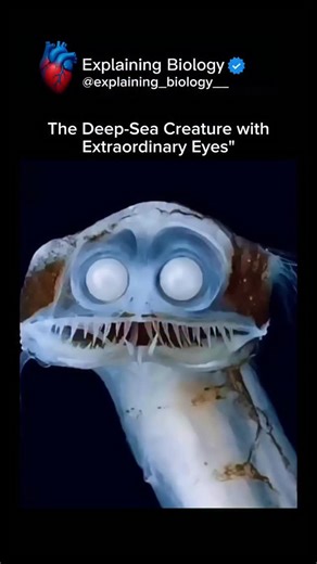 Explaining Biology on Instagram: "This looks like something from a sci-fi movie — but it’s a real deep-sea creature. Meet the deep-sea fish with extraordinary eyes 👁️ Living thousands of feet below the ocean’s surface, where sunlight never reaches. 🔬 Why are its eyes so unusual? • In the deep sea, light is extremely scarce • Oversized, tube-shaped eyes collect even the faintest glow • They detect prey through bioluminescence • Eyes are fixed upward to spot silhouettes above • Every feature is 