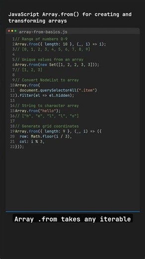 JavaScript Array.from() for creating and transforming arrays