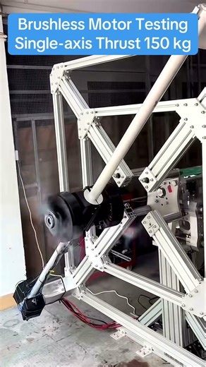 A 150kg-thrust brushless motor undergoing performance testing.