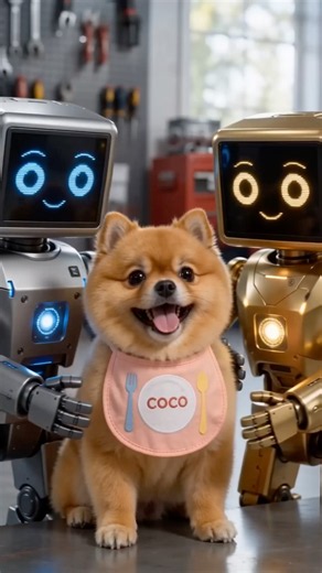 The romance between coco and the robot😂😁😍 #funny #coco #cute #pets #aivideo