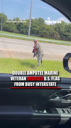 Double amputee Marine veterans RESCUES US flag from busy interstate #veteran #shorts #marine #flag