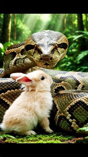 This fearless bunny just woke up a sleeping python! What happens next? 🐰🐍