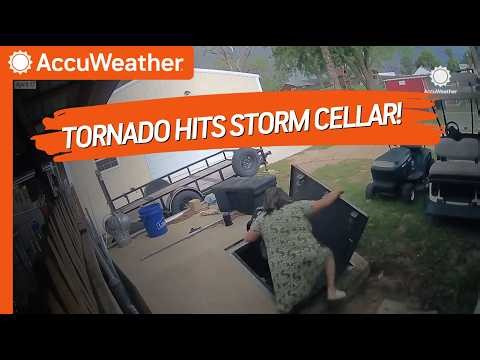 Family Takes Cover In Storm Cellar During Violent Tornado