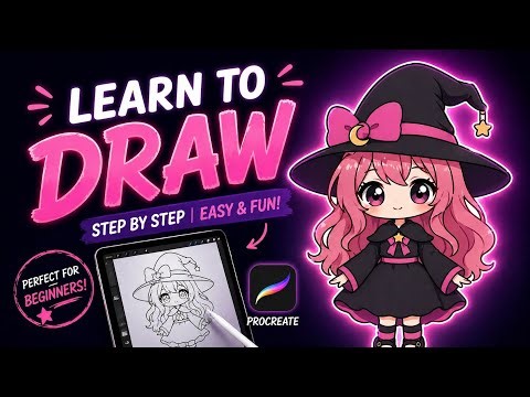 part1 How to Draw a Cute Witch in Procreate — Step by Step for Beginner #procreatetutorials #youtube