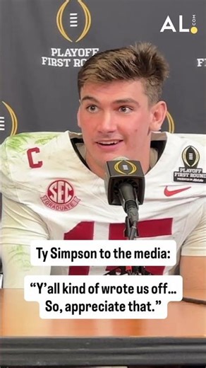Ty Simpson thanked the media for the motivation, calling out negativity since loss to Georgia 😆 🐀 ☠️