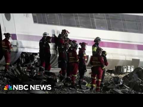 Rescue efforts continue into the night after deadly train collision in Spain