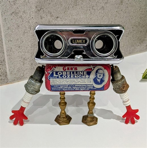 Found Object Robot Junkbot - Vintage - Steampunk - Opera Glasses Folding Binoculars - Unique Quirky - Etsy